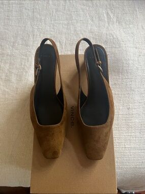 Vince Tan Suede Slingback Pumps